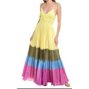 Jonathan Simkhai 0 Maxi Dress Pleated Sleeveless Designer Luxury Rainbow Preppy